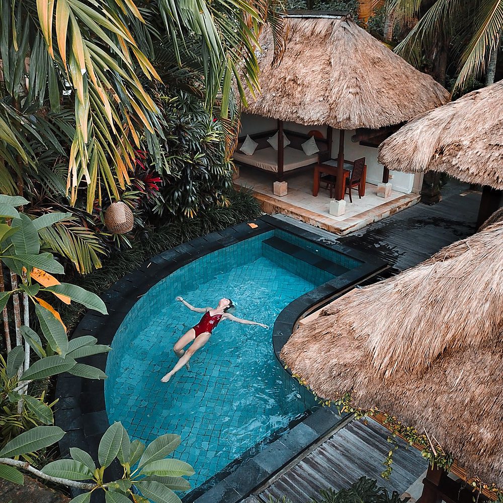 A resort-style pool designed into a lush setting